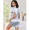 Ekouaer Women’s Satin Nightshirt Button Down Sleepshirt Silk Short Sleeve Nightgown Boyfriend Notch Collar Sleepwear(Blue Stripe)