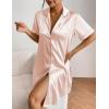 Ekouaer Women’s Satin Nightshirt Button Down Sleepshirt Silk Short Sleeve Nightgown Boyfriend Notch Collar Sleepwear(Champagne)