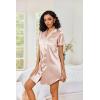 Ekouaer Women’s Satin Nightshirt Button Down Sleepshirt Silk Short Sleeve Nightgown Boyfriend Notch Collar Sleepwear(Champagne)