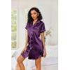 Ekouaer Women’s Satin Nightshirt Button Down Sleepshirt Silk Short Sleeve Nightgown Boyfriend Notch Collar Sleepwear(Deep Purple)