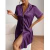Ekouaer Women’s Satin Nightshirt Button Down Sleepshirt Silk Short Sleeve Nightgown Boyfriend Notch Collar Sleepwear(Deep Purple)