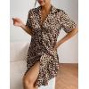Ekouaer Women’s Satin Nightshirt Button Down Sleepshirt Silk Short Sleeve Nightgown Boyfriend Notch Collar Sleepwear(Gold Leopard)