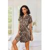Ekouaer Women’s Satin Nightshirt Button Down Sleepshirt Silk Short Sleeve Nightgown Boyfriend Notch Collar Sleepwear(Gold Leopard)