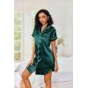 Ekouaer Women’s Satin Nightshirt Button Down Sleepshirt Silk Short Sleeve Nightgown Boyfriend Notch Collar Sleepwear(Lake Green)