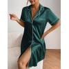Ekouaer Women’s Satin Nightshirt Button Down Sleepshirt Silk Short Sleeve Nightgown Boyfriend Notch Collar Sleepwear(Lake Green)