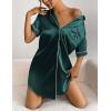 Ekouaer Women’s Satin Nightshirt Button Down Sleepshirt Silk Short Sleeve Nightgown Boyfriend Notch Collar Sleepwear(Lake Green)