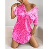 Ekouaer Women’s Satin Nightshirt Button Down Sleepshirt Silk Short Sleeve Nightgown Boyfriend Notch Collar Sleepwear(Leopard)