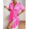 Ekouaer Women’s Satin Nightshirt Button Down Sleepshirt Silk Short Sleeve Nightgown Boyfriend Notch Collar Sleepwear(Leopard)