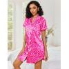 Ekouaer Women’s Satin Nightshirt Button Down Sleepshirt Silk Short Sleeve Nightgown Boyfriend Notch Collar Sleepwear(Leopard)
