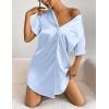 Ekouaer Women’s Satin Nightshirt Button Down Sleepshirt Silk Short Sleeve Nightgown Boyfriend Notch Collar Sleepwear(Light Blue)