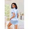 Ekouaer Women’s Satin Nightshirt Button Down Sleepshirt Silk Short Sleeve Nightgown Boyfriend Notch Collar Sleepwear(Light Blue)