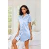 Ekouaer Women’s Satin Nightshirt Button Down Sleepshirt Silk Short Sleeve Nightgown Boyfriend Notch Collar Sleepwear(Light Blue)