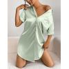 Ekouaer Women’s Satin Nightshirt Button Down Sleepshirt Silk Short Sleeve Nightgown Boyfriend Notch Collar Sleepwear(Light Green)