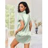 Ekouaer Women’s Satin Nightshirt Button Down Sleepshirt Silk Short Sleeve Nightgown Boyfriend Notch Collar Sleepwear(Light Green)