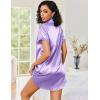 Ekouaer Women’s Satin Nightshirt Button Down Sleepshirt Silk Short Sleeve Nightgown Boyfriend Notch Collar Sleepwear(Light Purple)