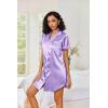 Ekouaer Women’s Satin Nightshirt Button Down Sleepshirt Silk Short Sleeve Nightgown Boyfriend Notch Collar Sleepwear(Light Purple)