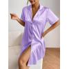 Ekouaer Women’s Satin Nightshirt Button Down Sleepshirt Silk Short Sleeve Nightgown Boyfriend Notch Collar Sleepwear(Light Purple)