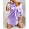 Ekouaer Women’s Satin Nightshirt Button Down Sleepshirt Silk Short Sleeve Nightgown Boyfriend Notch Collar Sleepwear(Light Purple)