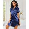 Ekouaer Women’s Satin Nightshirt Button Down Sleepshirt Silk Short Sleeve Nightgown Boyfriend Notch Collar Sleepwear(Navy Blue)