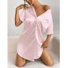 Ekouaer Women’s Satin Nightshirt Button Down Sleepshirt Silk Short Sleeve Nightgown Boyfriend Notch Collar Sleepwear(Pink Leopard)