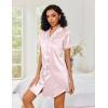 Ekouaer Women’s Satin Nightshirt Button Down Sleepshirt Silk Short Sleeve Nightgown Boyfriend Notch Collar Sleepwear(Pink Leopard)