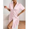 Ekouaer Women’s Satin Nightshirt Button Down Sleepshirt Silk Short Sleeve Nightgown Boyfriend Notch Collar Sleepwear(Pink Leopard)