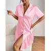 Ekouaer Women’s Satin Nightshirt Button Down Sleepshirt Silk Short Sleeve Nightgown Boyfriend Notch Collar Sleepwear(Pink Stripe)