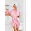 Ekouaer Women’s Satin Nightshirt Button Down Sleepshirt Silk Short Sleeve Nightgown Boyfriend Notch Collar Sleepwear(Pink Stripe)