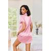 Ekouaer Women’s Satin Nightshirt Button Down Sleepshirt Silk Short Sleeve Nightgown Boyfriend Notch Collar Sleepwear(Pink Stripe)