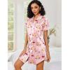 Ekouaer Women’s Satin Nightshirt Button Down Sleepshirt Silk Short Sleeve Nightgown Boyfriend Notch Collar Sleepwear(Pink Stripe Bear Print)