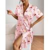 Ekouaer Women’s Satin Nightshirt Button Down Sleepshirt Silk Short Sleeve Nightgown Boyfriend Notch Collar Sleepwear(Pink Stripe Bear Print)