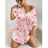 Ekouaer Women’s Satin Nightshirt Button Down Sleepshirt Silk Short Sleeve Nightgown Boyfriend Notch Collar Sleepwear(Pink Stripe Bear Print)