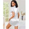 Ekouaer Women’s Satin Nightshirt Button Down Sleepshirt Silk Short Sleeve Nightgown Boyfriend Notch Collar Sleepwear(White)