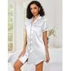 Ekouaer Women’s Satin Nightshirt Button Down Sleepshirt Silk Short Sleeve Nightgown Boyfriend Notch Collar Sleepwear(White)