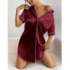 Ekouaer Women’s Satin Nightshirt Button Down Sleepshirt Silk Short Sleeve Nightgown Boyfriend Notch Collar Sleepwear(Wine Red)