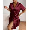 Ekouaer Women’s Satin Nightshirt Button Down Sleepshirt Silk Short Sleeve Nightgown Boyfriend Notch Collar Sleepwear(Wine Red)