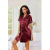 Ekouaer Women’s Satin Nightshirt Button Down Sleepshirt Silk Short Sleeve Nightgown Boyfriend Notch Collar Sleepwear(Wine Red)