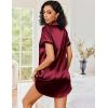 Ekouaer Women’s Satin Nightshirt Button Down Sleepshirt Silk Short Sleeve Nightgown Boyfriend Notch Collar Sleepwear(Wine Red)