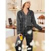Ekouaer Womens Satin Pajama Set Classic Pattern Silky Pj Sets Button Down Sleepwear Loungewear(Black Dots)