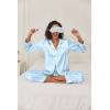 Ekouaer Womens Satin Pajama Set Classic Pattern Silky Pj Sets Button Down Sleepwear Loungewear(Blue Stripes)