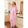 Ekouaer Womens Satin Pajama Set Classic Pattern Silky Pj Sets Button Down Sleepwear Loungewear(Pink Dots)