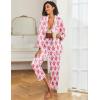 Ekouaer Womens Satin Pajama Set Classic Pattern Silky Pj Sets Button Down Sleepwear Loungewear(Pink Monkey)