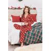 Ekouaer Womens Satin Pajama Set Classic Pattern Silky Pj Sets Button Down Sleepwear Loungewear(Red Christmas)