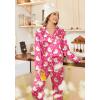 Ekouaer Womens Satin Pajama Set Classic Pattern Silky Pj Sets Button Down Sleepwear Loungewear(Rose Teddy Moon)