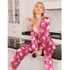 Ekouaer Womens Satin Pajama Set Classic Pattern Silky Pj Sets Button Down Sleepwear Loungewear(Rose Teddy Moon)
