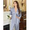 Ekouaer Womens Satin Pajama Set Classic Pattern Silky Pj Sets Button Down Sleepwear Loungewear(Striped Grey Blue)
