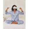 Ekouaer Womens Satin Pajama Set Classic Pattern Silky Pj Sets Button Down Sleepwear Loungewear(Striped Grey Blue)