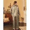 Ekouaer Womens Satin Pajama Set Classic Pattern Silky Pj Sets Button Down Sleepwear Loungewear(Teddy Leopard)