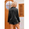 Ekouaer Womens Satin Pajama Sets Long Sleeve Top and Shorts Lounge Set Button Down Sleepwear(Black)