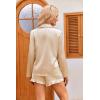 Ekouaer Womens Satin Pajama Sets Long Sleeve Top and Shorts Lounge Set Button Down Sleepwear(Champagne)